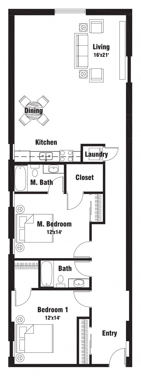 Floor plan for 2 beds, 2 baths, 1423 sqft